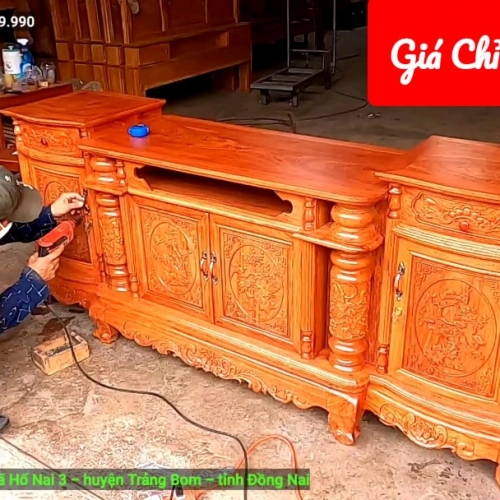 Kệ Ti Vi Trang Trí Phòng Khách - mẫu cột nho gỗ Hương Đá 100% giá RẺ